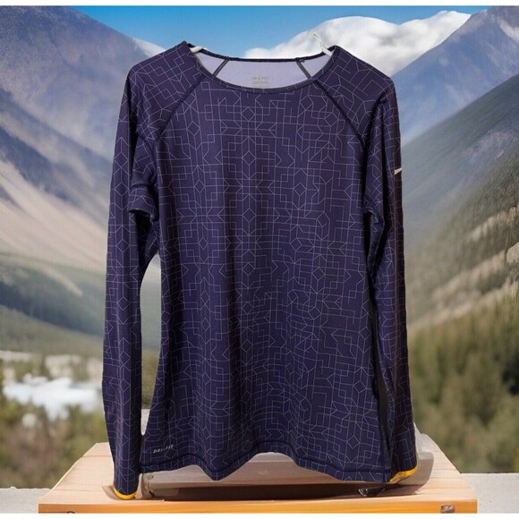 NIKE PRO Running Shirt Top Womens PURPLE Crew Neck Long Sleeve DRY FIT-L - Picture 1 of 5